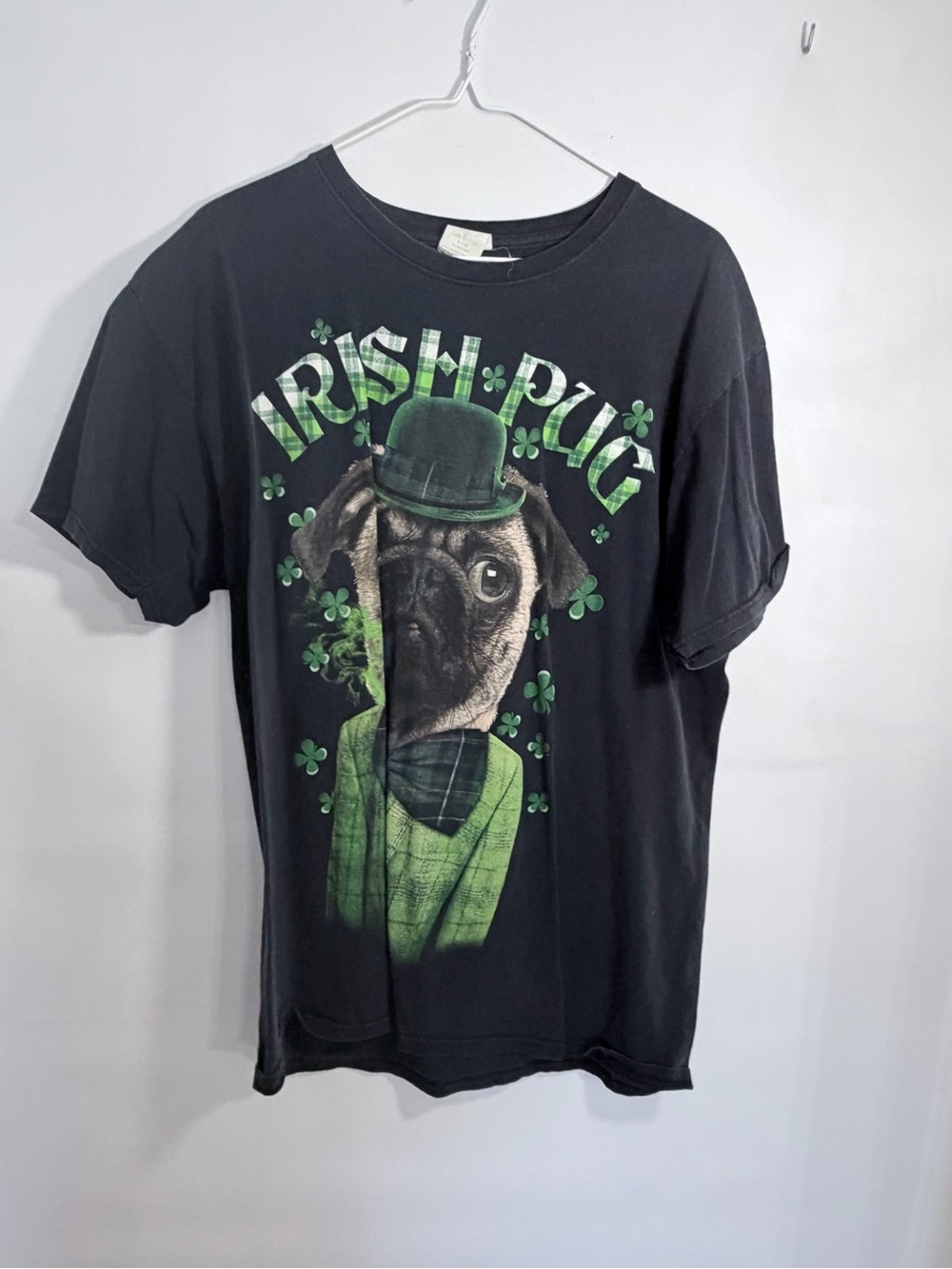Irish Eyes Black Tee with Green Irish Pug Graphic